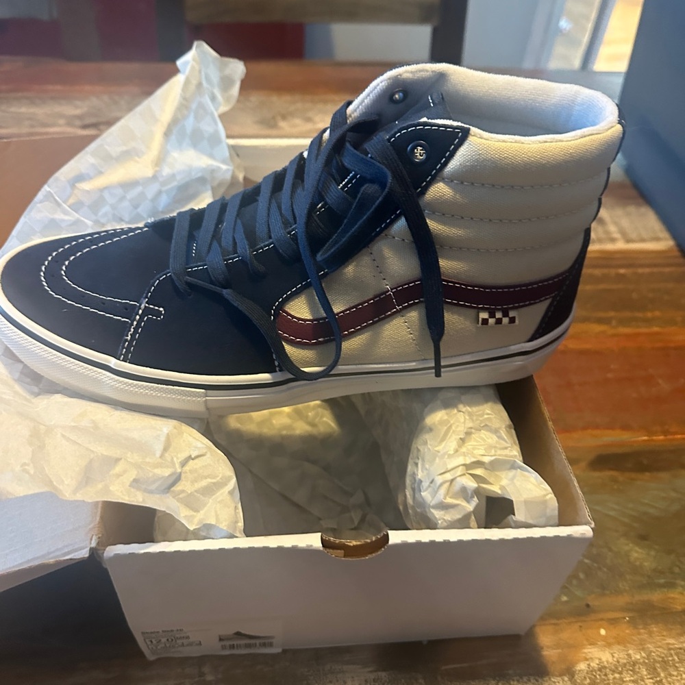 Vans Men's High-Top Sneakers - Navy, White, and Burgundy